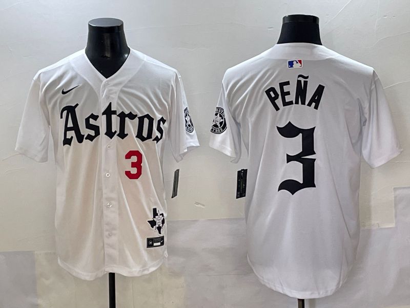 Men 2025 Houston Astros #3 Pena White Five generations Joint Name Nike MLB Jersey style 32